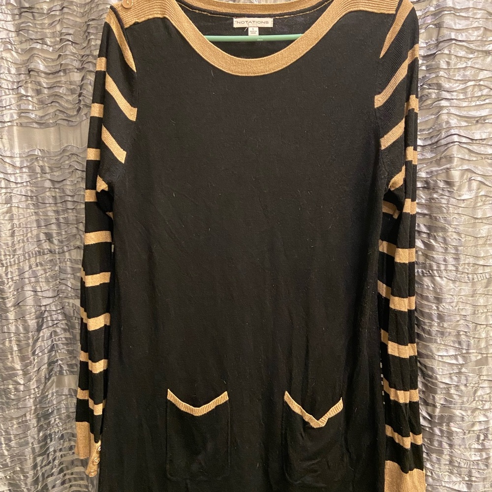 Notations Elegant Black and Tan Sweater Dress